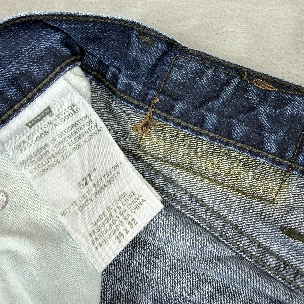 Levis 527 Jeans Men 38x32 (Fit 36x29) Blue Bootcut Slim Leather Patch Rodeo 2010